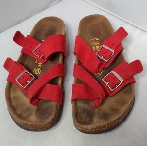 Birkenstock Mayari Suede Birko-Flor Red Sandals Slides Size 36 Cork Comfort B9